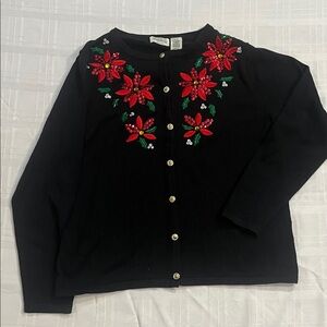 Black Floral Holiday Embroidered Women's Sweater